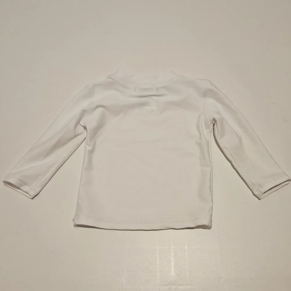 RuggedButts Boy Girl Baby White Swim Sun Rashguard Long Sleeve Shirt Size 6-12 M